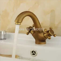 Rubinetto per lavabo a doppia maniglia Rubinetto per cigno Finitura antica Rubinetto classico Miscelatore caldo e freddo montato sul ponte torneira banheiro ZR178