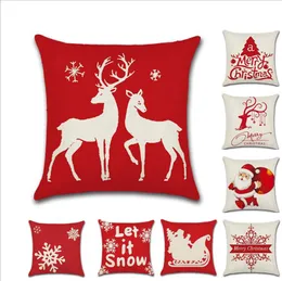 Weihnachten Kissenbezug Schneeflocke Hirsch bedruckte Kissenbezüge Leinen Sofa Dekokissenbezüge Heimbedarf 8 Designs BT554