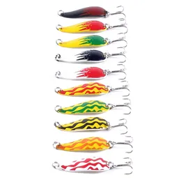 Fashion 200PCS 43mm Fiske Lure Spoon Bait 10 färger 4 3cm 6g 8HOOK Sked Lure Metall Fiske Trolling Hook Free