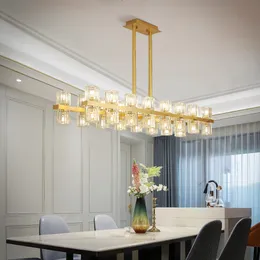 Rektangel ljuskrona belysning för matsal lyxig kök ö hängande lampa guld hem dekoration kristall ljus armaturer