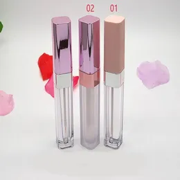 100 SZTUK 6.5ml Kwadratowy Lip Gloss Tube Pusta Plastic Lip Balm Tube, Rura wykładziny oczu, Wyczyść Matowe Rury eyelinerowe z różowymi / fioletowymi pokrywkami