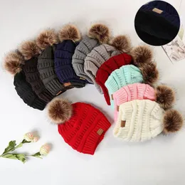 C Knitted Hat Winter Warmth With Velvet Thickening Plus Fur Ball Hat Winter Knitted Hat Beanie Caps HHB1650