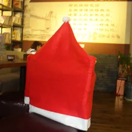 2021 Julstolsskydd Santa Clause Red Hat Chair Back Cover Chair Cap Sets för jul Xmas hemfest dekorationer