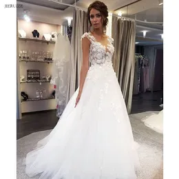 JIERUIZE White Lace Appliques Short Wedding Dresses V-neck Beade dCheap Short Wedding Gowns Bride Dress robe de soiree
