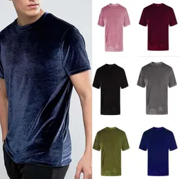 Velvet Solid Color T Shirt Men Summer Short Sleeve Streetwear Nightclub Hip Hop Tee Shirt Pollover Men Clothing