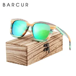 BARCUR Unique Wood Polarized Sunglasses Gradient Bamboo Sun glasses for Men Women Sports Eyewear Square Style