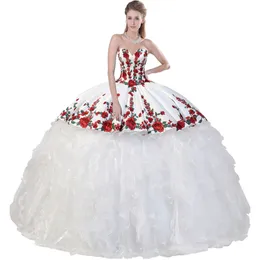 Stunning Bold Rose Charra Applique Detachable Quinceanera Dress Mexican Removable Ruffled Organza Skirt Sweet 15 Ball Gown