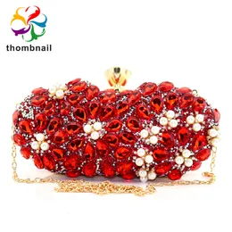 Ruby Red Diamond Flower сцепления Minaudiere Женщины Кристалл Вечерние сумки Свадебный коктейль партии Кошельки и сумки 200919