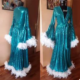 Damskie Faux Fur Robe Różowy Kimono Party W Ciąży Party Kobiety Z Długim Rękawem Szlagrobe Sheer Nightgown Prom Druhna Shawel 2020