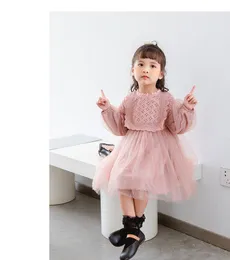 Bebek Kız Giyim Elbise İlkbahar Güz Uzun Kollu Dantel Mesh Patchwork Şık kız Giyim Elbise elbise