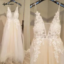 Lakshmigown Sexy Bridal Boho Wedding Dress Spaghetti Straps Summer Beach 2020 Trouwjurk Mariage Wedding Gown Lace Bead Open Back