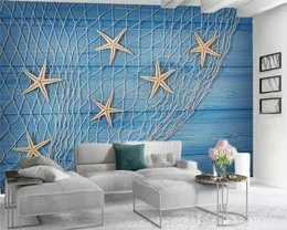 3d جدارية خلفيات 3d خلفيات لغرفة النوم الأزرق الخشب بلانك نجم البحر شبكة غرفة المعيشة wallcovering hd wallpaper