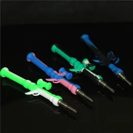 물 담뱃대 실리콘 넥타 키트 10mm Gr2 Titanium Tip Dab Straw Rig Bongs Hand Pipe Oil 농축 물 연기 증기