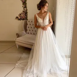 Сексуальная V-образная шея принцесса свадебные платья 2020 кружева невесты без рукавов платье на заказ свадебные платья плюс размер