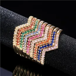 Choucong Unique Cocktail Fashion Jewelry 925 Silver&Gold Fill Finger Ring Multi Gemstones CZ Diamond Party Women Wedding Wave Ring Gift