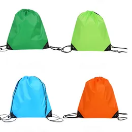 Portable D210 Polyester Drawstring Backpack Solid Color Sports Fashion String Folding Drawstring Bags Storage Handle Bags VT1628