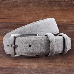 Belts Fashion Genuine Leather Suede Men's Cowhide Belt Brushed Metal Pin Buckle Ceinture Homme Luxe Marque