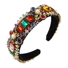 Exquiste Multi Color Crystal Headband för Kvinna Vintage Glänsande Geometrisk Glasborr Jeweled Hairband Girl Hår Tillbehör