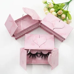 Pink Marble Custom Logo Leeres Nerz-Wimperngehäuse mit magnetischer Verpackung für lange, dramatische Wimpern ohne Wimpern