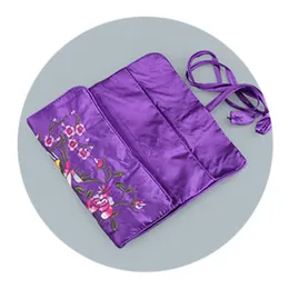 Smycken påsar, Väskor Oriental Silk Smycken Roll Wrap Pouch Organizer Travel Storage Case