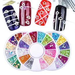 Nail Art Naklejki Star Cekiny Nail Rhinestone 12 Grid Disc Box Akcesoria Plum Serce DIY Glitter Dekoracje Nail Art Arte De Uñas