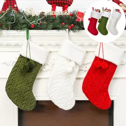 Calze natalizie Calze di lana lavorata a maglia, polsini di peluche, Borsa regalo, Sacchetti di caramelle, Ornamenti appesi per l'albero di Natale, Decorazione per feste di Natale