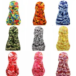 New Arrival Camouflage Silky Durag Beanie Long Tail Durags Hip hop Caps Men Women Pirate hat Headwear