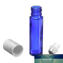 10ml 1 3oz Rolo de vidro azul em garrafas vazio de óleo essencial perfume roll-on metal garrafas de bola de rolos com tampa de ouro preto