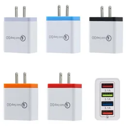4 USB高速電話充電器5V 3Aマルチポート旅行充電器プラグPlain Fast Charger Mobile for iPhone 11 Pro Max Samsung HTC