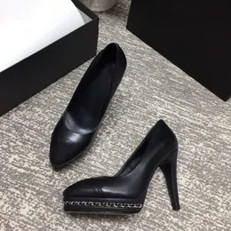 Nowe modne biuro damskie buty robocze Kobiety okrągłe palce klasyczny czarny kolor oryginalny oryginalny skórzany sieć na wysokich obcasach damskie sukienki biznesowe 41