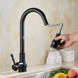 New Arrivals Kitchen Pull Out Faucet Black Painted Flexible Swivel Hot and Cold Mixer Taps Deck Mounted ZR376