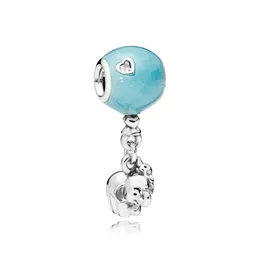 Ny 100% 925 Sterling Silver 1: 1 Autentisk 797239Sen169 Elephant och Blue Balloon Hängande Charm Armband Original Women Present