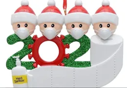 Julprydnad DIY Hälsningar 2020 Karantänfamilj av 2/3/4/5/7/7 Santa Claus Face Mask Leverera julgran Hängsmycke Tillbehör