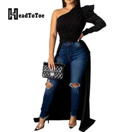 Solid one shoulder dip hem blouse best sale