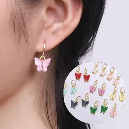 Nowy Kolorowe Akrylowe Motyl Dangle Kolczyki Dla Kobiet Kwas octowy Plated Oświadczenie Hoop Ear Clip Kolczyki Biżuteria Prezent