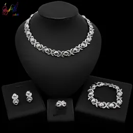 Earrings & Necklace Yulaili Silver Color Wedding Jewelry Sets Bridal XO Bracelet Ring For Women Elegant Party Gift Fashion Costume