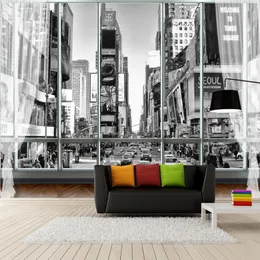 Tapetka Zdjęcie Niestandardowe stereoskopowe dla ścian 3D Czarno biała tapeta miasto New York Street View 3D ścienne malowidła ścienne do sypialni