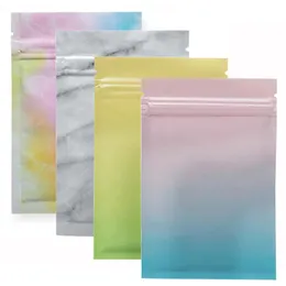 Glossy Marbling Pattern Aluminum Foil Zipper Package Bag Reclosable Flat Self seal Pouches Cosmatic Bag