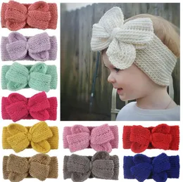 Baby Girl Headband Knitted Bow Toddler Turbans Bowknot Children Ear Warmer Wide Kids Headwear Winter Baby Hair Accessories 11 Colors