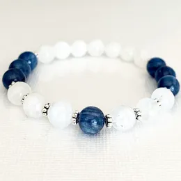 MG0797 Luxury Top Grade Blue Kyanite och Moonstone Stacking Armband Dainty Gem Stone Beaded Armband Energi Skydd Armband