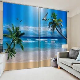 Custom blue beach curtains 3D Window Curtain Luxury living room decorate Cortina nature scenery curtain