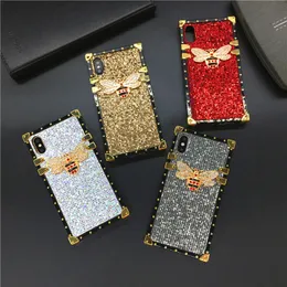 Glitter Square Phone Cover Bee Cases for Iphone promax plus pro promax pro Promax Xr Protective Shockproof Clear