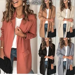 Kvinnor passar kappa casual solid formell jacka långärmad mandarin krage överrock höst vinter fake pocketrockar outwear i lager lsk1252
