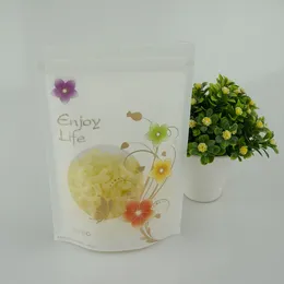 Facial Mask Packing Pouches Självstående, 100st Vit Transparent Ziplock väska med fönster, återanvändbar färgad blomma tryckt pennapaket