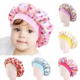 Soft Cap Cap sono crianças Floral Satin Bonnet menina cetim noite Hair Care Head Cover Enrole Gorros