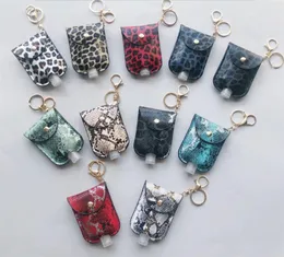 Leopard Sanitizer Bottle Bags Keychain med 30 ml tom flaskhandan Sanitizer Holder Pu Leather Parfym Bottle Cover Party Favor DA967