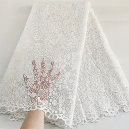 Tessuto di pizzo netto africano oro 2023 Abiti da sposa francesi 5 metri Abiti africani con perline Tulle Cord Lacci Tessuti per le donne