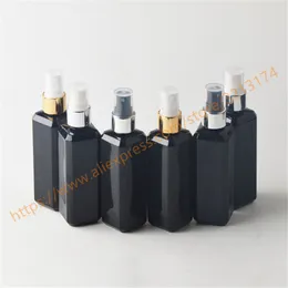 100ml Shiny Black Square Pet Butelka z aluminiowym opryskiwaczem. Butelka zwierząt domowych. Pojemnik perfumowania z napisem