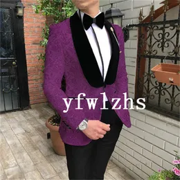 Custom-Made Embossing Groomsmen Szal Kapel Groom Tuxedos Mężczyźni Garnitury Ślub / Prom / Dinner Best Man Blazer (Kurtka + Spodnie + Krawat) T202
