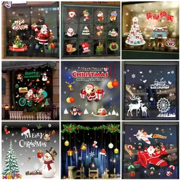 Merry Christmas Stickers Snowflake Window Decals White Snowflakes Santa Claus Deer Snowman 50*70CM Christmas Motif Ornaments